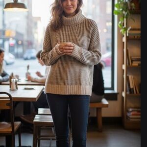 Roan + ryan Cozy Beige and Gray Turtleneck Sweater